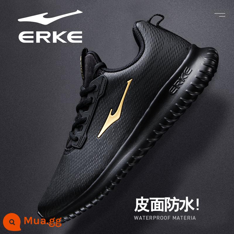 Hongxing Erke Nam Mùa Thu Đông Da Chống Thấm Nước Chạy Bộ Chính Thức Hàng Đầu Store Mùa Đông Nỉ Giày Sneakers Nam - H Da-Vàng đen 4092