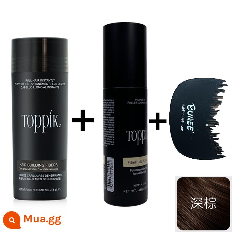 TOPPIK Mỹ top-feng tăng dày đặc bột sợi tóc chân tóc dày đặc thần tóc phát hành lại bột sợi protein dày đặc - Màu nâu sẫm 27,5g + không chứa nước tạo kiểu + lược tối ưu hóa miễn phí