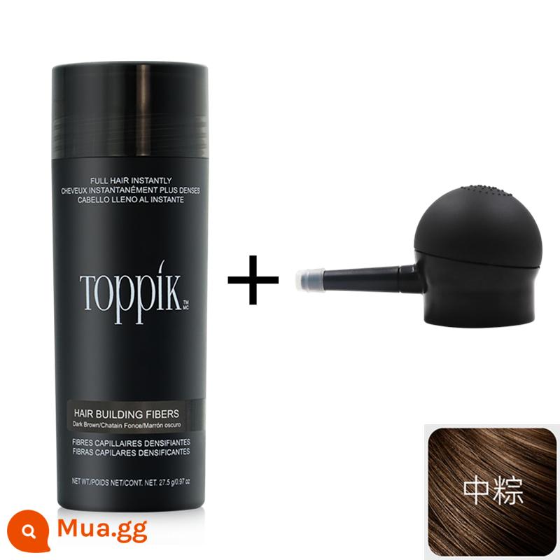 TOPPIK Mỹ top-feng tăng dày đặc bột sợi tóc chân tóc dày đặc thần tóc phát hành lại bột sợi protein dày đặc - Màu nâu vừa 27,5g + vòi phun