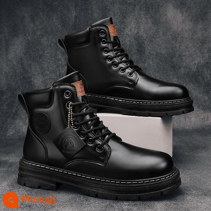 Martin Boot Male 2022 Mới Tuck Giày nam cao Plel Boots Vàng Bóng biển lớn Giày nam Công nhân Người Anh làm việc - đen