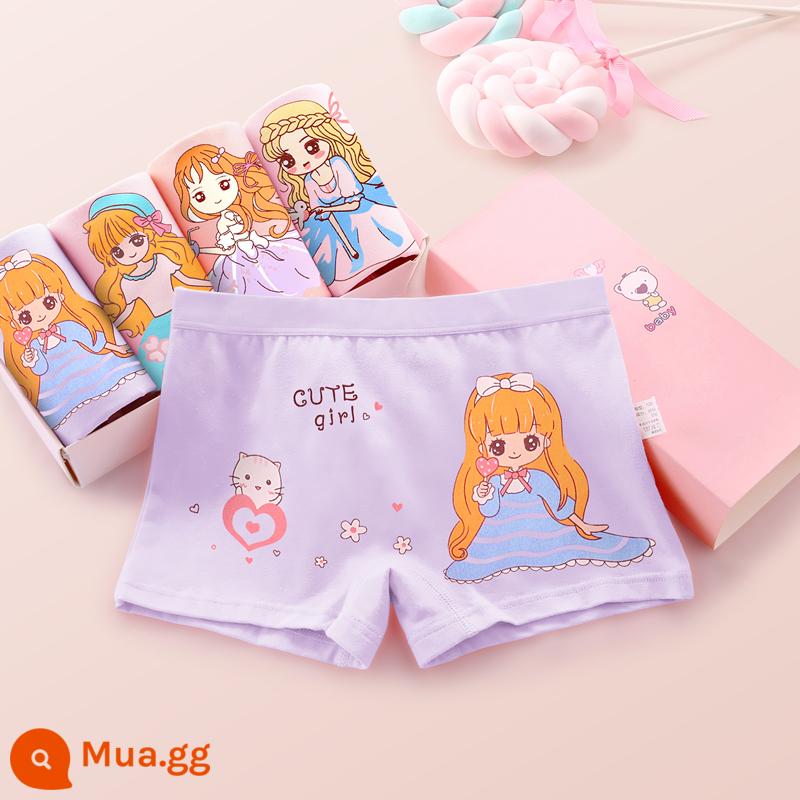 Đồ lót bé gái quần đùi 4 góc quần đùi trẻ em cotton nguyên chất mùa hè 4 góc mỏng bé gái trung niên và nhỏ 100% không kẹp pp - Rapunzel (4 gói) Bông chải kỹ loại A