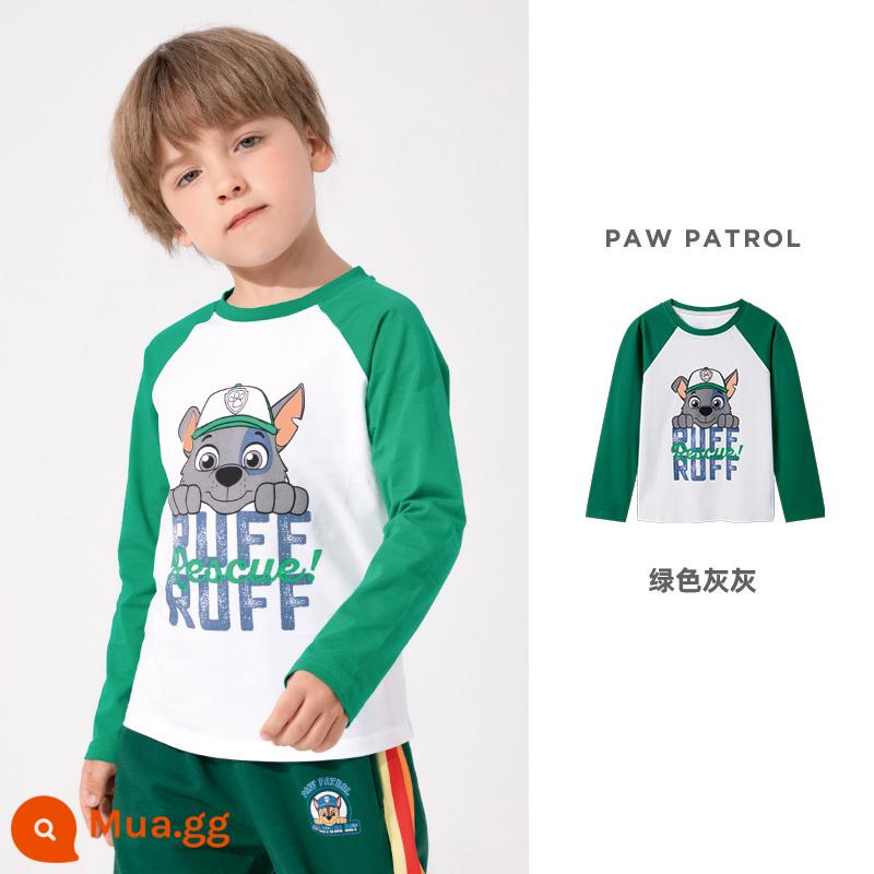 Áo thun dài tay bé trai Paw Paw Team xuân thu 2023 bé trai Áo thun cotton trẻ em bé gái đáy áo sơ mi hợp thời trang - xanh xám xám