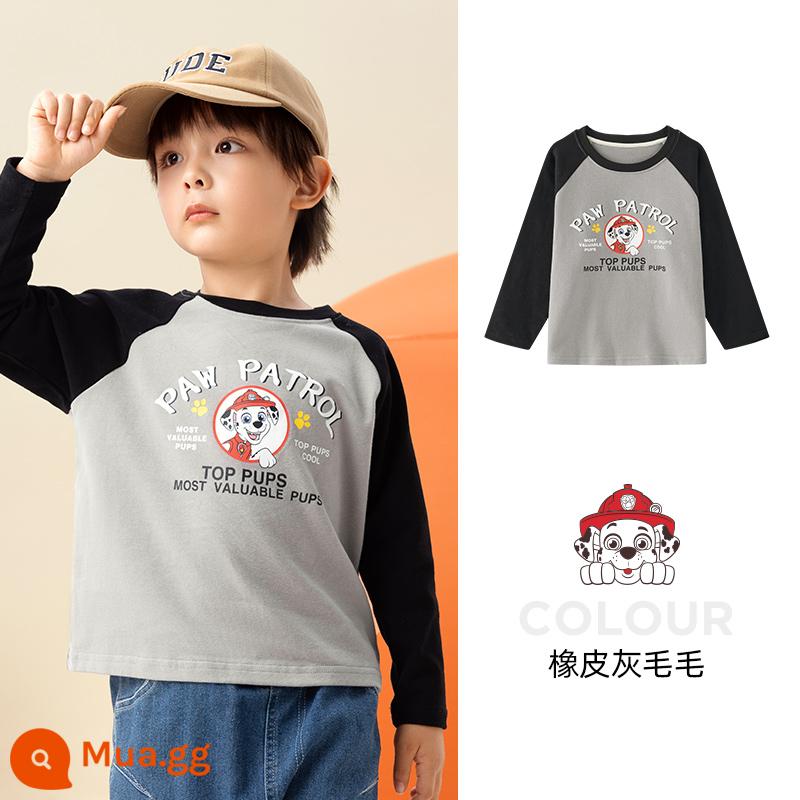 Áo thun dài tay bé trai Paw Paw Team xuân thu 2023 bé trai Áo thun cotton trẻ em bé gái đáy áo sơ mi hợp thời trang - Cao su xám 246