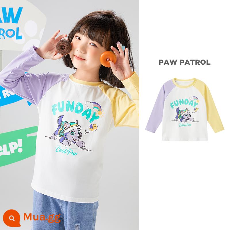 Áo thun dài tay bé trai Paw Paw Team xuân thu 2023 bé trai Áo thun cotton trẻ em bé gái đáy áo sơ mi hợp thời trang - Màu tương phản hạt màu vàng nhạt