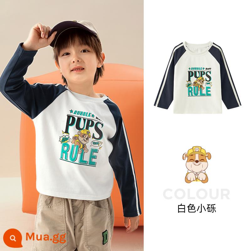 Áo thun dài tay bé trai Paw Paw Team xuân thu 2023 bé trai Áo thun cotton trẻ em bé gái đáy áo sơ mi hợp thời trang - Trắng 243