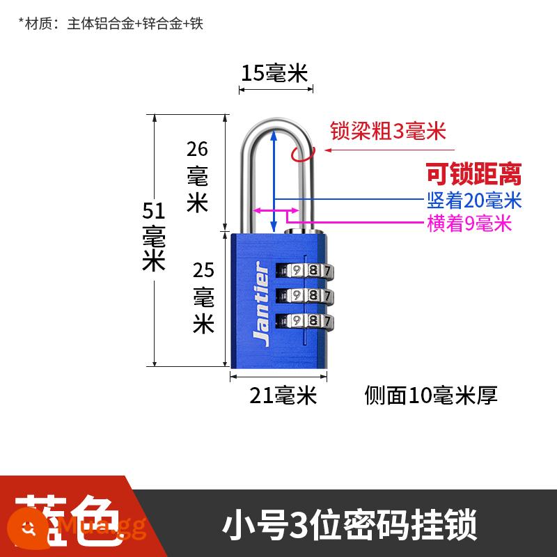 Đồng thau kết hợp khóa ổ khóa hộ gia đình nhỏ khóa cửa tủ ký túc xá khóa chìa khóa tủ bảo quản vali sinh viên chống trộm máy - Ổ khóa mật khẩu-Mật khẩu 3 chữ số nhỏ-Màu xanh