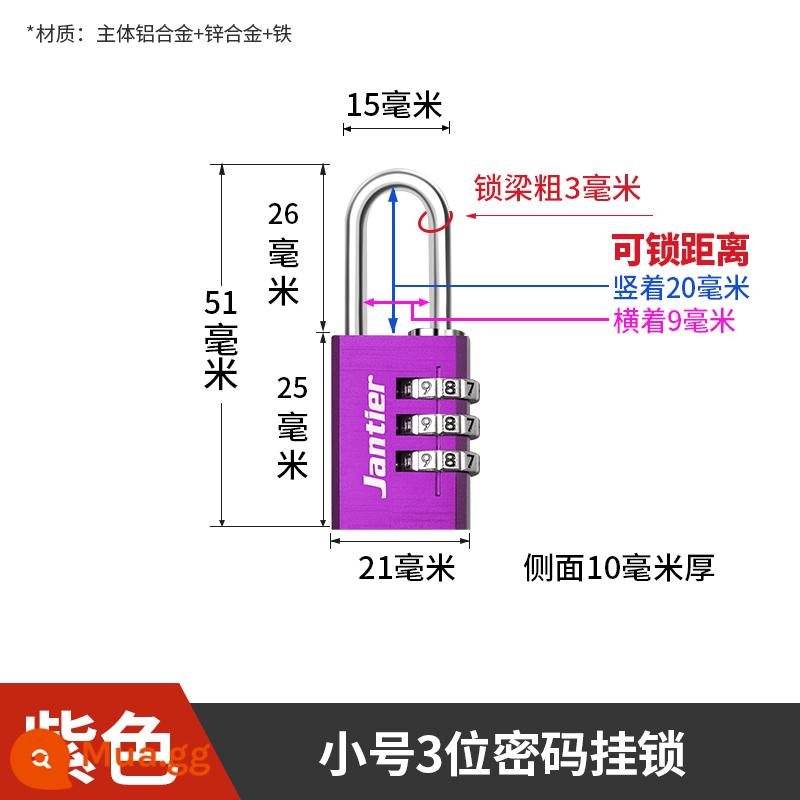Đồng thau kết hợp khóa ổ khóa hộ gia đình nhỏ khóa cửa tủ ký túc xá khóa chìa khóa tủ bảo quản vali sinh viên chống trộm máy - Ổ khóa mật khẩu-Mật khẩu 3 chữ số nhỏ-Tím