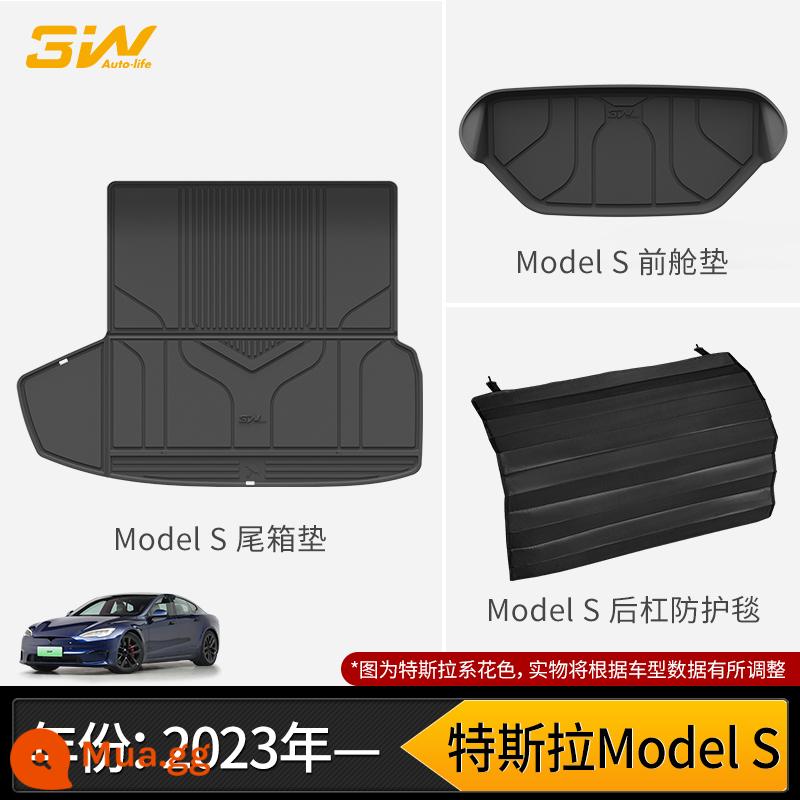 Thảm cốp xe TPE đầy đủ 3W phù hợp cho Tesla Model3 ModelY modelX S Edamame 3 thảm cốp xe - Thảm cabin phía sau Model S + thảm cabin phía trước + chăn bảo vệ (23-24 mẫu)