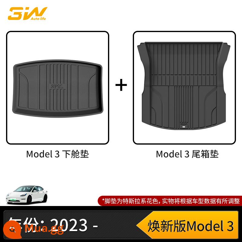 Thảm cốp xe TPE đầy đủ 3W phù hợp cho Tesla Model3 ModelY modelX S Edamame 3 thảm cốp xe - Phiên bản đổi mới của thảm khoang sau MODEL 3 + thảm khoang dưới phía sau (23-24 mẫu)