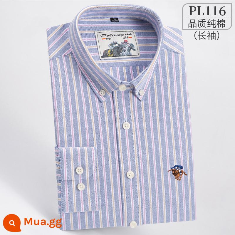 Ralph Lauren Polo Áo sơ mi mùa xuân, mùa thu, áo khoác cotton dài tay nam, áo khoác Oxford kiểu dáng doanh nhân, áo sơ mi sọc cotton không sắt - PL116-Sọc đầy màu sắc