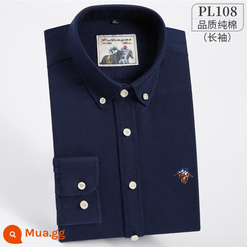 Ralph Lauren Polo Áo sơ mi mùa xuân, mùa thu, áo khoác cotton dài tay nam, áo khoác Oxford kiểu dáng doanh nhân, áo sơ mi sọc cotton không sắt - PL108-màu xanh nước biển