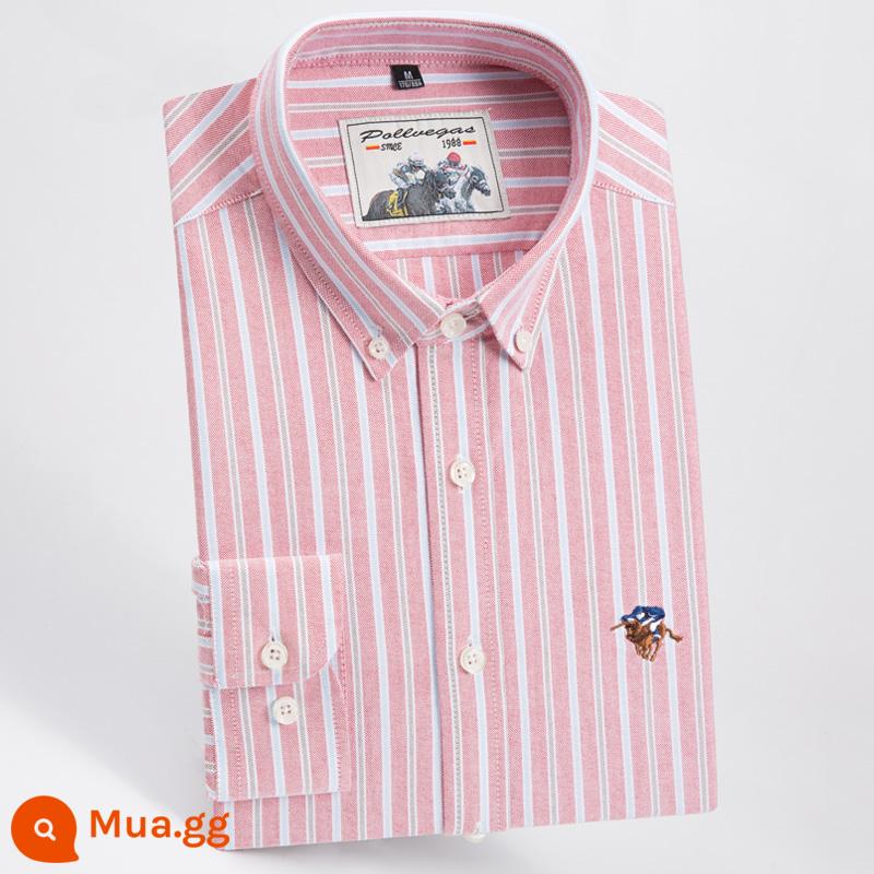 Ralph Lauren Polo Áo sơ mi mùa xuân, mùa thu, áo khoác cotton dài tay nam, áo khoác Oxford kiểu dáng doanh nhân, áo sơ mi sọc cotton không sắt - PL115-sọc hồng