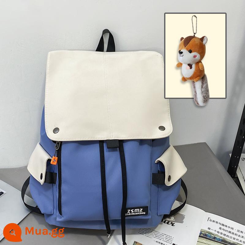 Ba Lô Nam Ba Lô Sinh Viên Đại Học Schoolbag Nam Thời Trang Thoáng Mát Trường Trung Học Vải Canvas Đơn Giản Dung Tích Lớn Túi Đựng Máy Tính - Kích thước tiêu chuẩn màu xanh với sóc trắng + nâu