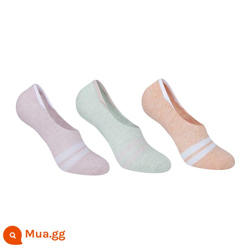 Vớ miệng nông Decathlon dành cho nam và nữ vô hình cổ thấp cotton thoáng khí chống trượt vớ thể thao vớ vô hình 3 đôi MSTS - Khoai môn + xanh + cam (3 đôi)