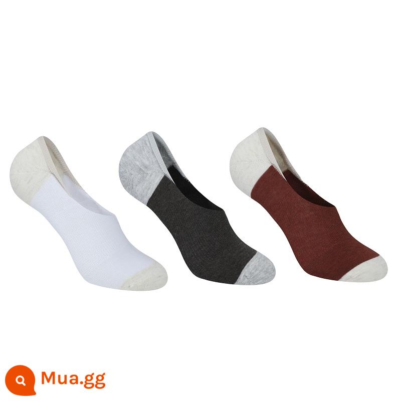 Vớ miệng nông Decathlon dành cho nam và nữ vô hình cổ thấp cotton thoáng khí chống trượt vớ thể thao vớ vô hình 3 đôi MSTS - Trắng nhạt + xám đen + đỏ be (3 đôi)