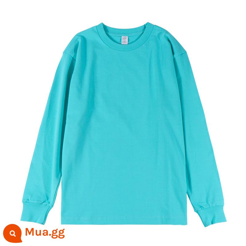 Áo thun dài tay màu trắng tinh khiết nặng 250g cotton Tân Cương Áo sơ mi có đáy cơ bản bên trong bằng cotton cho nam và nữ - màu xanh tiffany