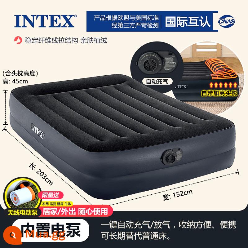 Đệm hơi INTEX sàn nhà cắm trại giường gấp bơm hơi đôi ngoài trời lều giường hơi tự động - [Cao - Model đen sáng] - Rộng 152 x Dài 203 x Cao 45 cm - Tặng kèm bơm điện + bơm không dây ngoài trời