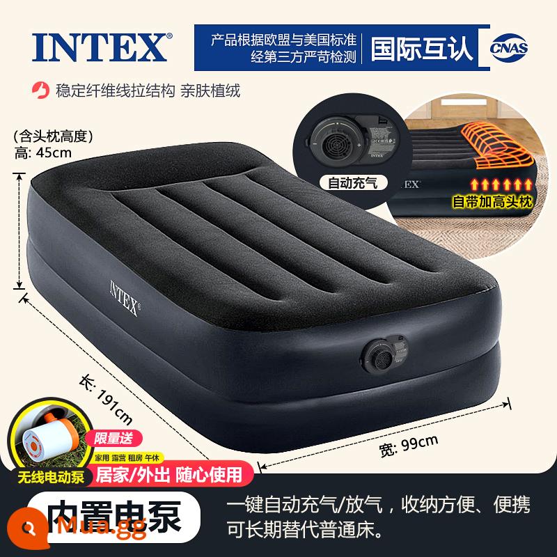 Đệm hơi INTEX sàn nhà cắm trại giường gấp bơm hơi đôi ngoài trời lều giường hơi tự động - [Cao - Model đen sáng] - Rộng 99 x Dài 191 x Cao 45 cm - Tặng kèm bơm điện + bơm không dây ngoài trời