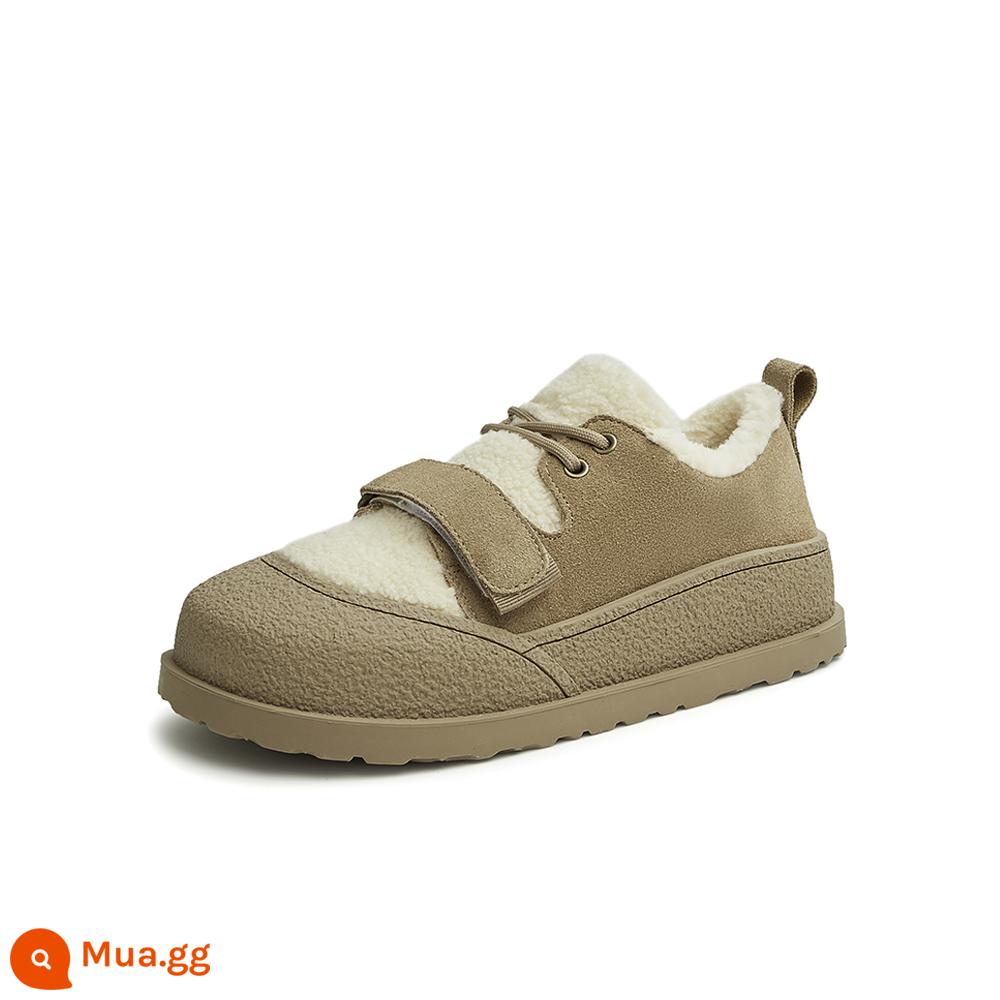 Tata Ông Bà Plus Nhung Giày Sneaker Nữ Phong Cách Mùa Đông 2023 Mới Giày Lông Mặc Đậu Hà Lan Giày Nữ WCZA1AM3 - Khaki/trắng nhạt