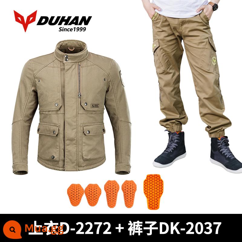 Duhan/DUHAN xe máy bốn mùa áo len retro đi xe máy quần áo áo khoác giản dị chống rơi chống mài mòn hiệp sĩ quần áo - DK-2037 quần kaki + phiên bản săn bắn D-2272 khaki top nâng cấp bảo vệ lưng