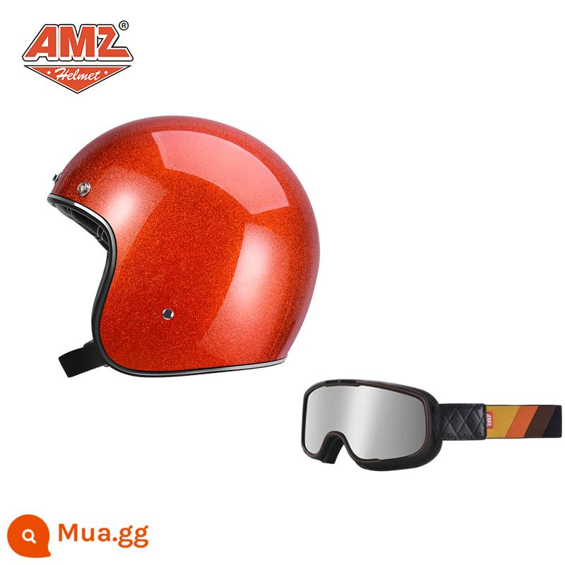 AMZ Retro Đầu Máy Đầu Máy Mũ Bảo Hiểm Nữ Mùa Hè Ba Phần Tư Xe Điện Nam 3C Chứng Nhận Harley Mũ Bảo Hiểm Nửa - Kính bảo hộ mạ bạc gọng đen + cam nhấp nháy (SF Express miễn phí vận chuyển)