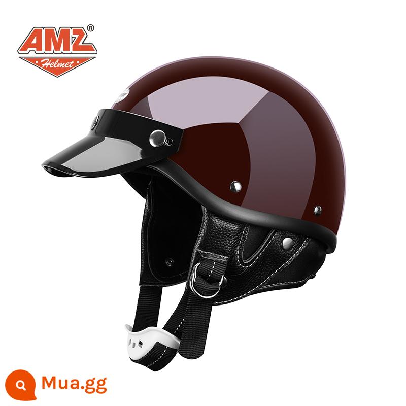 AMZ Nhật Bản Retro Xe Máy Nữ Mũ Bảo Hiểm Nhỏ Harley Sợi Thủy Tinh Xe Máy Mũ Bảo Hiểm Nửa Xe Điện Nam Muỗng Mũ Bảo Hiểm - Màu đỏ cổ điển (thân mũ bảo hiểm nhỏ không phải 3C SF miễn phí vận chuyển)