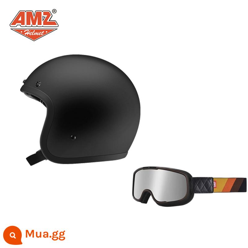 AMZ Retro Đầu Máy Đầu Máy Mũ Bảo Hiểm Nữ Mùa Hè Ba Phần Tư Xe Điện Nam 3C Chứng Nhận Harley Mũ Bảo Hiểm Nửa - Kính bảo hộ mạ bạc gọng đen + đen mờ (SF Express miễn phí vận chuyển)