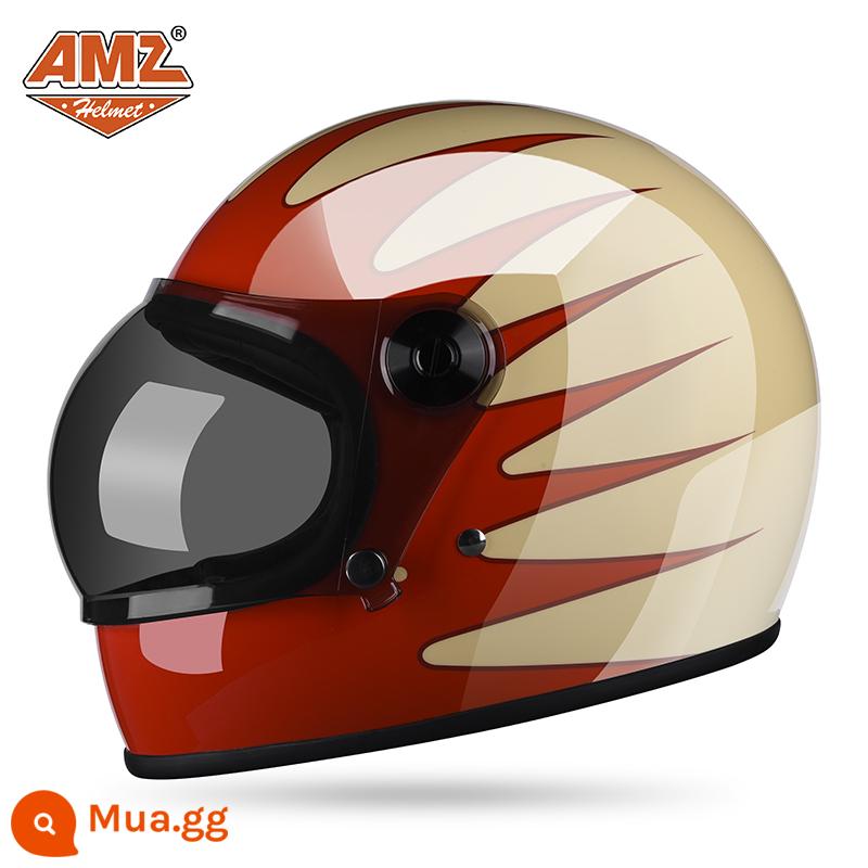 AMZ Xe Máy Retro Xe Máy Full Mũ Bảo Hiểm Nam Nữ 3C Chứng Nhận Mùa Đông Mũ Bảo Hiểm Harley Xe Điện Bốn Mùa - Ngọn lửa đỏ (SF Express miễn phí vận chuyển)