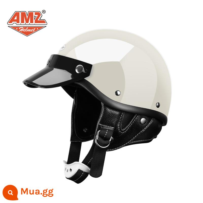 AMZ Nhật Bản Retro Xe Máy Nữ Mũ Bảo Hiểm Nhỏ Harley Sợi Thủy Tinh Xe Máy Mũ Bảo Hiểm Nửa Xe Điện Nam Muỗng Mũ Bảo Hiểm - Màu trắng sáng (thân mũ bảo hiểm nhỏ không phải 3C, miễn phí vận chuyển bởi SF Express)