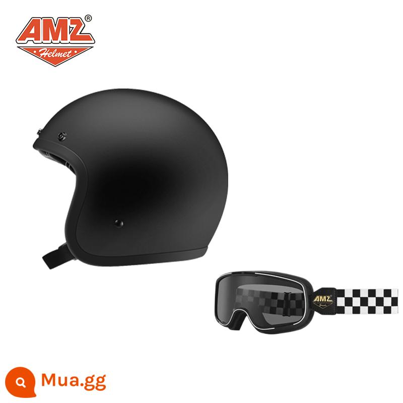 AMZ Retro Đầu Máy Đầu Máy Mũ Bảo Hiểm Nữ Mùa Hè Ba Phần Tư Xe Điện Nam 3C Chứng Nhận Harley Mũ Bảo Hiểm Nửa - Kính ca-rô đen trắng + đen mờ (SF Express miễn phí vận chuyển)