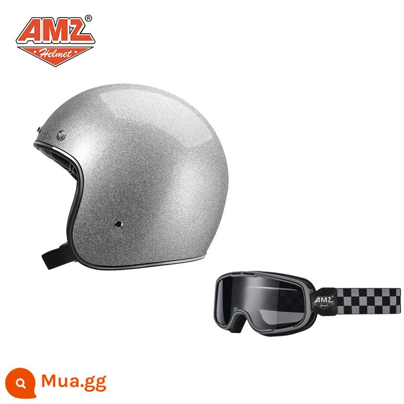 AMZ Retro Đầu Máy Đầu Máy Mũ Bảo Hiểm Nữ Mùa Hè Ba Phần Tư Xe Điện Nam 3C Chứng Nhận Harley Mũ Bảo Hiểm Nửa - Đèn flash bạc + kính màu nâu xám nhà chọc trời (SF Express miễn phí vận chuyển)