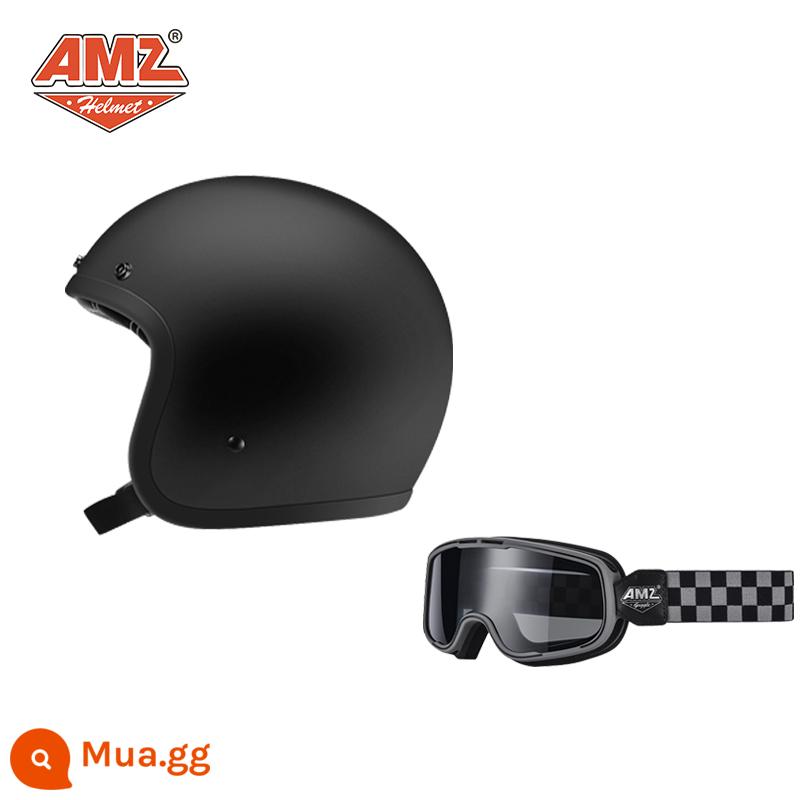 AMZ Retro Đầu Máy Đầu Máy Mũ Bảo Hiểm Nữ Mùa Hè Ba Phần Tư Xe Điện Nam 3C Chứng Nhận Harley Mũ Bảo Hiểm Nửa - Màu đen mờ + kính màu nâu xám nhà chọc trời (SF Express miễn phí vận chuyển)