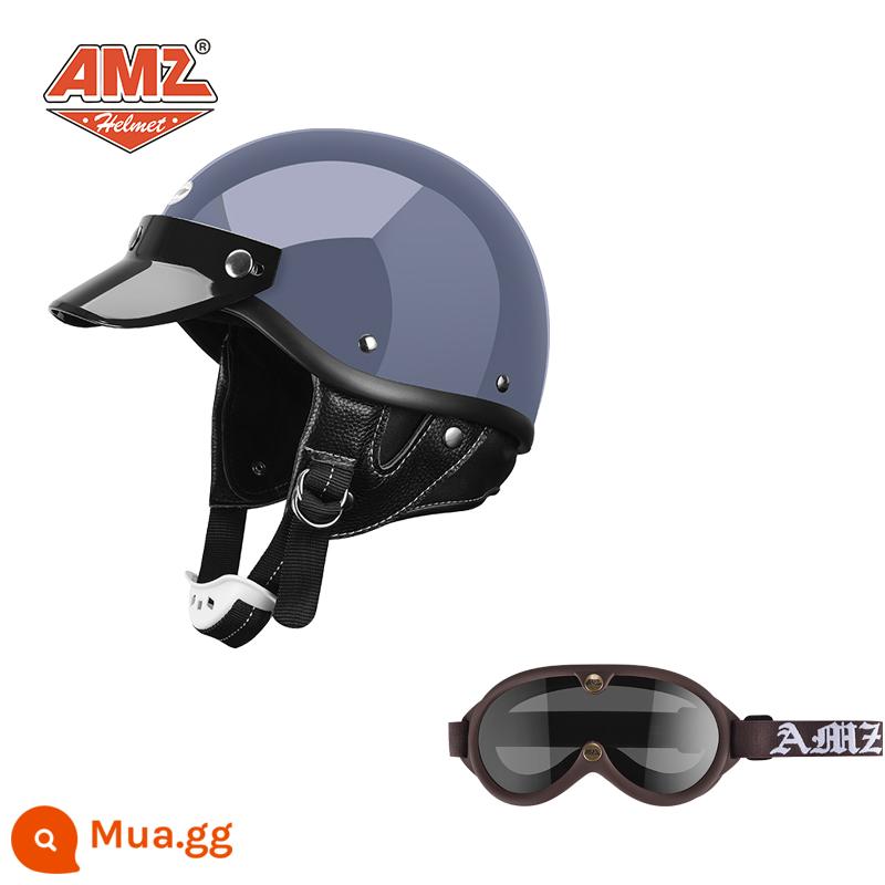 AMZ Nhật Bản Retro Xe Máy Nữ Mũ Bảo Hiểm Nhỏ Harley Sợi Thủy Tinh Xe Máy Mũ Bảo Hiểm Nửa Xe Điện Nam Muỗng Mũ Bảo Hiểm - Kính bảo hộ mới màu xám xi măng + nâu (SF Express miễn phí vận chuyển thân mũ bảo hiểm nhỏ non-3C)