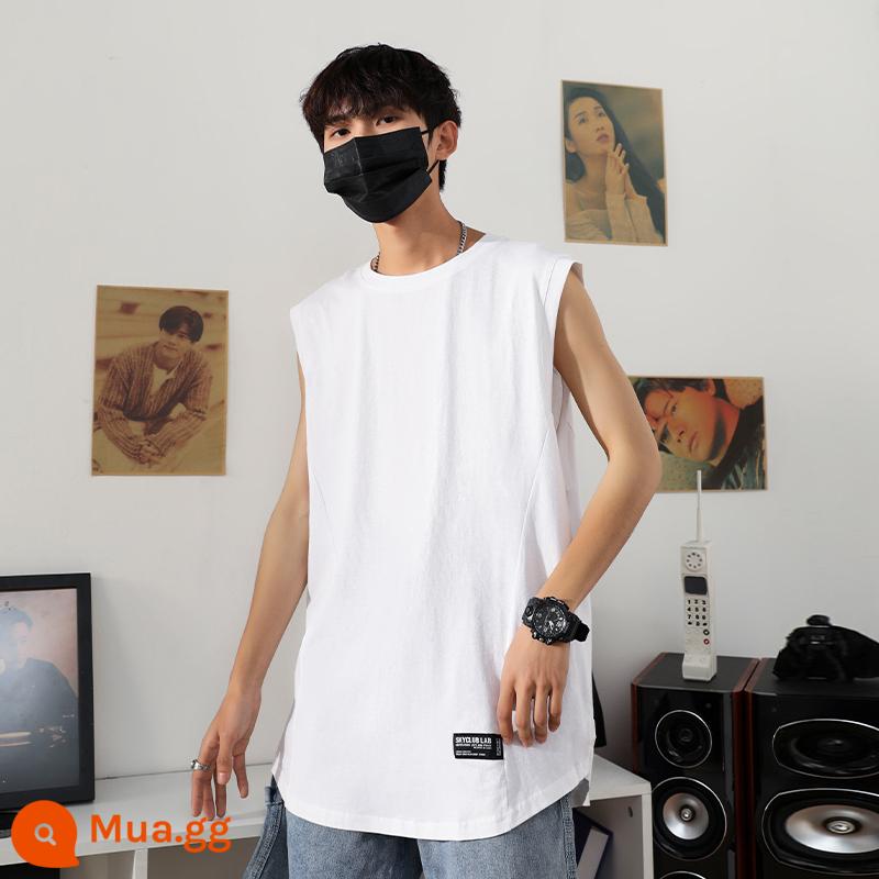 Ins áo vest cotton thể thao nam áo thun không tay thương hiệu hợp thời trang dáng rộng phong cách Hồng Kông vest trắng hàng đầu áo thun cổ tròn giản dị - 372-trắng