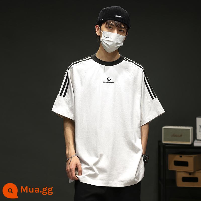 Nặng 300g Ice Silk T-shirt nam triều thương hiệu mùa hè rời Mỹ ngắn tay áo thun in hình nam nửa tay màu đen - 5238-trắng