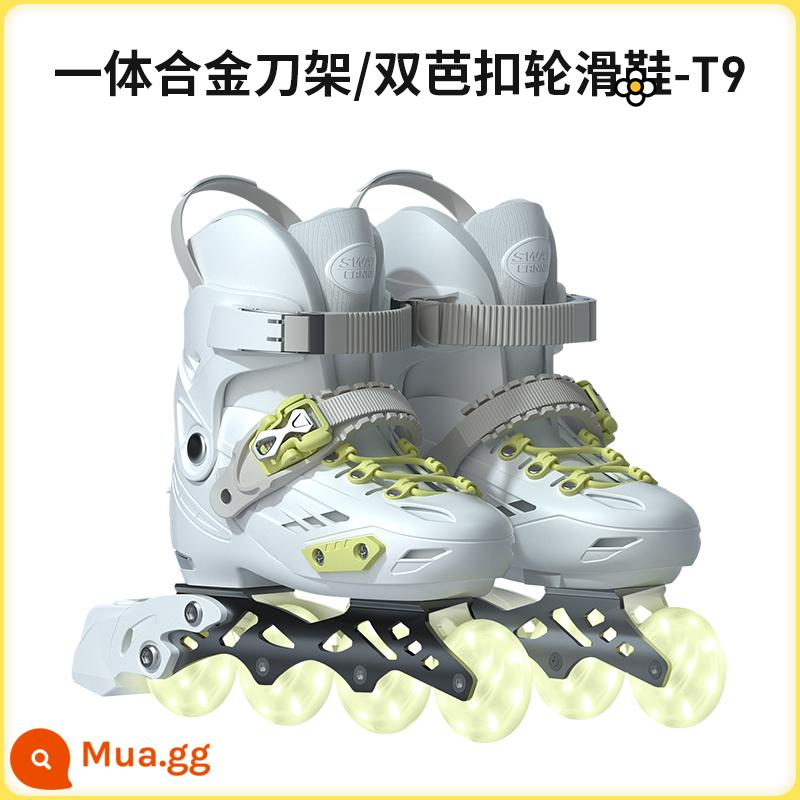 Giày skate skate bánh xe swa skate giày trẻ em được hưởng đầy đủ bộ giày thời kỳ chuyên nghiệp giày slide giày chàng trai giày hoàng gia giày - [Mẫu bánh xe khóa T9] Xanh Misan [Bánh xe thịt đầy đủ Aurora + khung hợp kim tích hợp] Hoa phẳng giải trí hai công dụng