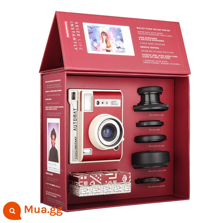 Lemo Lomo Instant Automat Giấy ảnh máy ảnh Polaroid sau khi chụp ảnh bộ ống kính đa ống kính cổ điển - Phiên bản bộ ống kính bằng da màu đỏ cổ điển