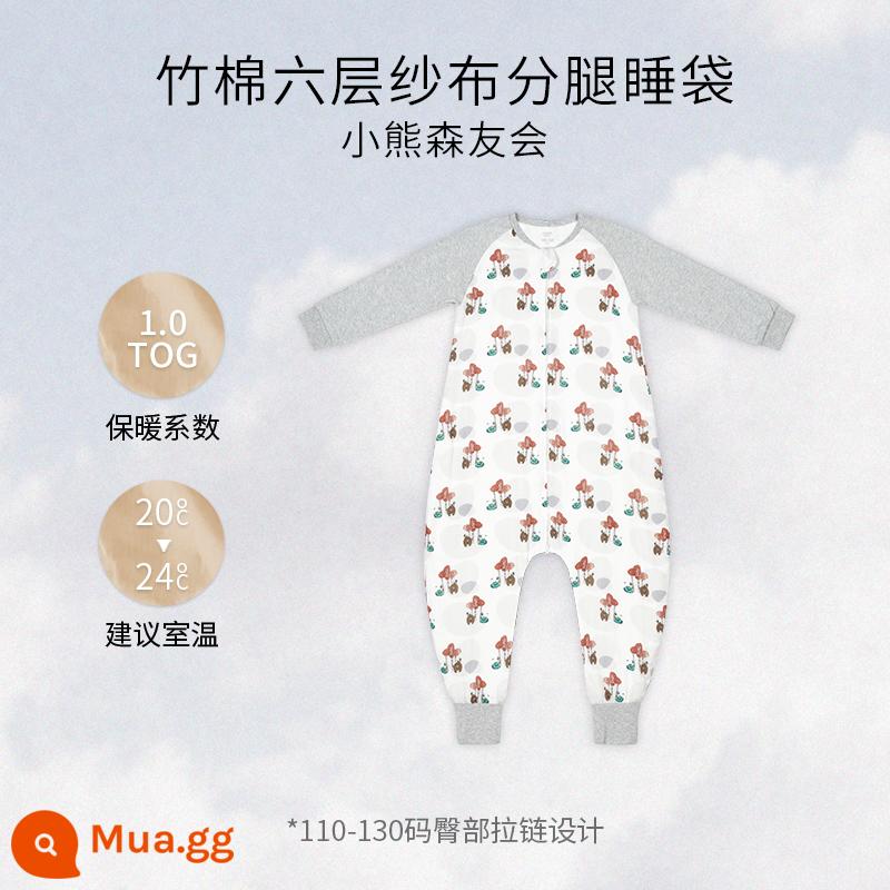 Tổ Thiết Kế Túi Ngủ Cho Bé Bốn Mùa Đa Năng Tre Cotton Gạc Tay Dài Chia Chân Túi Ngủ Cho Bé Chống Kick Chần Gòn - Câu lạc bộ những người bạn gấu nhỏ-sáu lớp gạc (nhiệt độ phòng khuyến nghị 20-24oC)