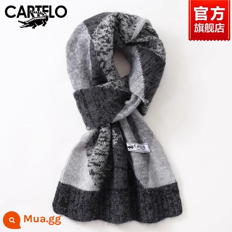 Khăn Cá Sấu Nam Mùa Đông Cao Cấp Quà Tặng Sinh Nhật Cashmere Thời Trang Đa Năng Phong Cách Hàn Quốc Len Dệt Kim Ấm Áp Khăn Quàng Cổ - W012-lưới màu xám và trắng