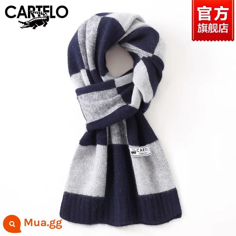 Khăn Cá Sấu Nam Mùa Đông Cao Cấp Quà Tặng Sinh Nhật Cashmere Thời Trang Đa Năng Phong Cách Hàn Quốc Len Dệt Kim Ấm Áp Khăn Quàng Cổ - W014-lưới xanh trắng