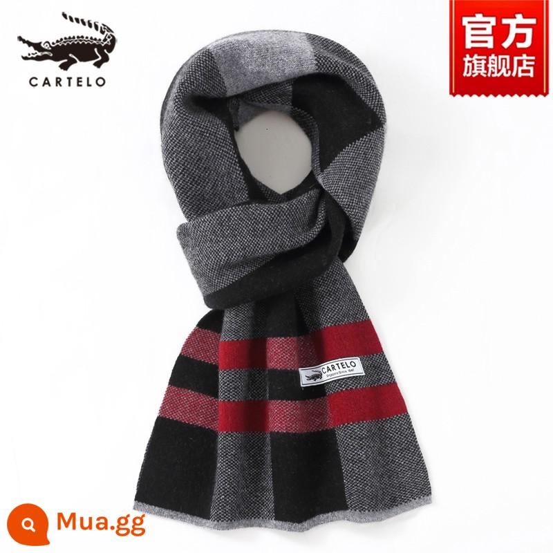 Khăn choàng nam cá sấu mùa đông cashmere cao cấp quà tặng sinh nhật cho chồng và bạn trai dày khăn len ấm áp dành cho nam - W016-đen đỏ