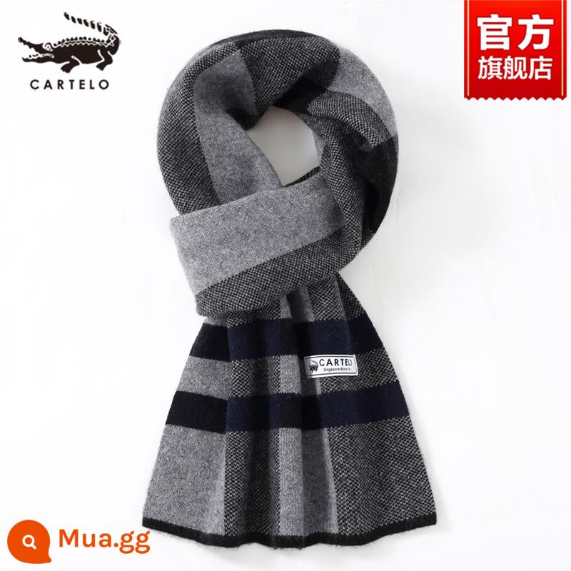 Khăn choàng nam cá sấu mùa đông cashmere cao cấp quà tặng sinh nhật cho chồng và bạn trai dày khăn len ấm áp dành cho nam - W016-xám xanh