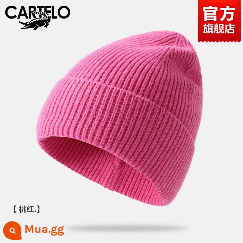 Len len cá sấu Beanie nam và nữ mùa thu đông chống gió ấm dày mũ lạnh Mũ đa năng thời trang Mũ dệt kim màu trơn - hồng