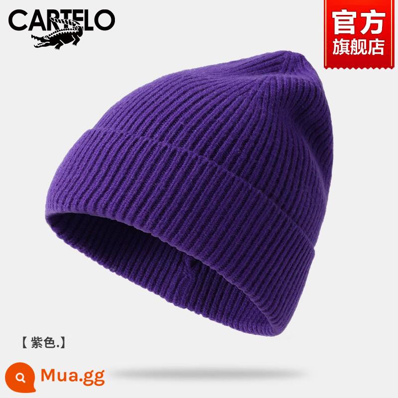 Len len cá sấu Beanie nam và nữ mùa thu đông chống gió ấm dày mũ lạnh Mũ đa năng thời trang Mũ dệt kim màu trơn - Màu tím