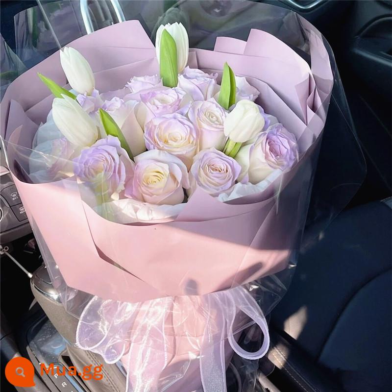 Bó hoa Tulip, hoa hồng, điện hoa hỏa tốc, giao nội thành, sinh nhật bạn thân, Bắc Kinh, Thượng Hải, Quảng Châu, Hàng Châu - [Peach Song] Nhuộm phun hỗn hợp màu tím hoa tulip