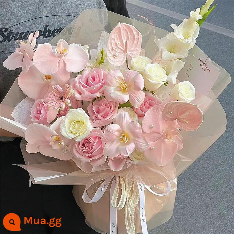 Bó hoa Tulip, hoa hồng, điện hoa hỏa tốc, giao nội thành, sinh nhật bạn thân, Bắc Kinh, Thượng Hải, Quảng Châu, Hàng Châu - [Fengpan] Hỗn hợp và kết hợp hoa tulip núi tuyết hồng