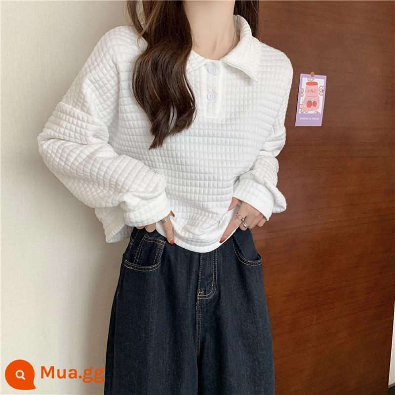 Walv ge polo hàng đầu mồ hôi mùa xuân và mùa thu vĩnh viễn mảnh mai sinh viên Hàn Quốc hoang dã High -waisted Shirt Ins Tide Ins - Trắng