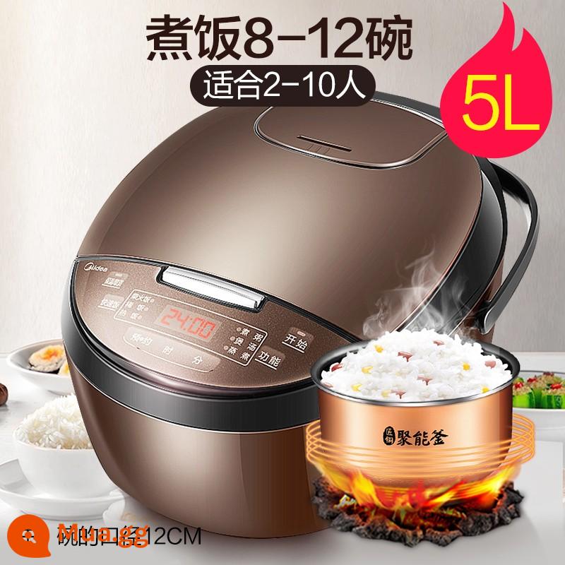 Nồi cơm điện Midea home dung tích lớn 5L thông minh đa năng nấu canh 1 nồi cơm củi nhỏ - [5L-Nâu]