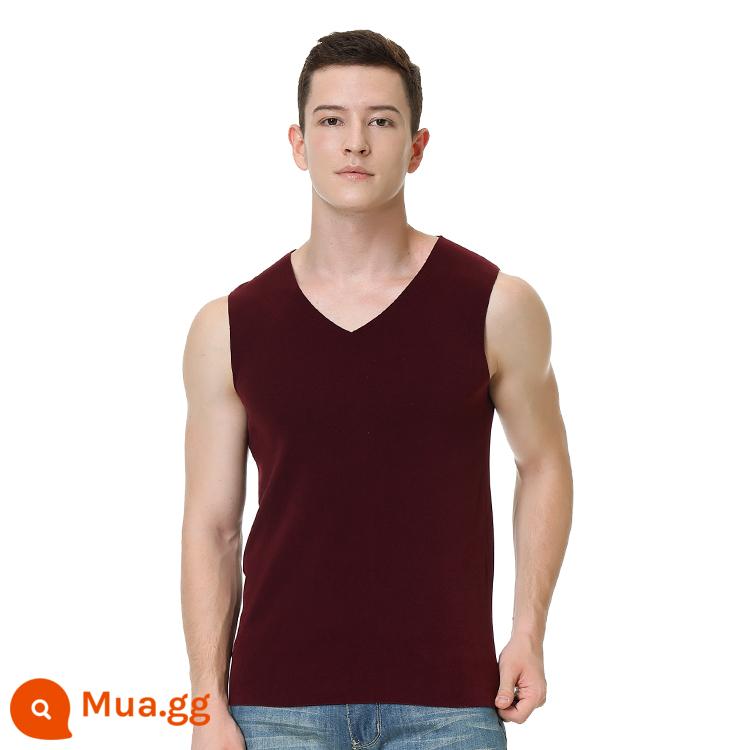 Mùa Đông Giữ Nhiệt Áo Vest Nam Mỏng Đức Liền Mạch Plus Nhung Dày 2 Mặt Chải Cotton Áo Quần Lót Size Lớn - Nhung đỏ tía