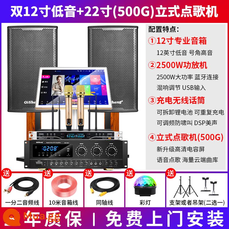 Qisheng K20 Family KTV Audio Set - Máy karaoke kép 12 inch + dọc (500G) + micro không dây sạc kép nâng cấp